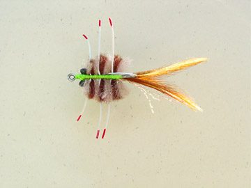 This is Del Brown's famous - and very effective - Permit fly. Works well on any fish that eats crabs. For: Permit, Bonefish